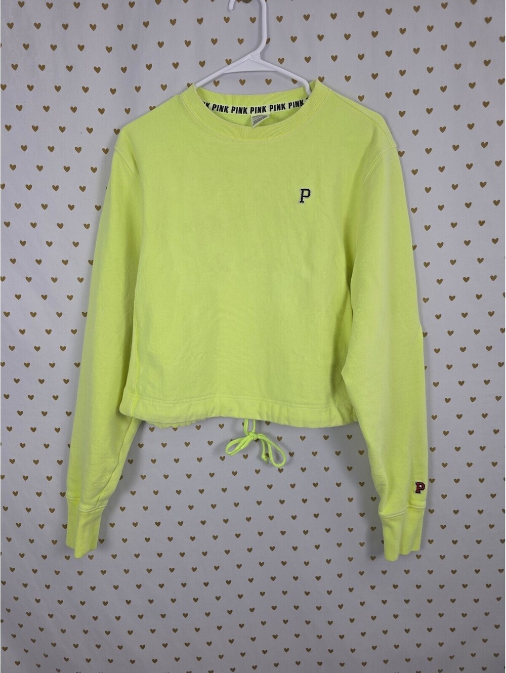 Victorias Secret Pink Neon Cropped Tie waist Sweater Crew Small